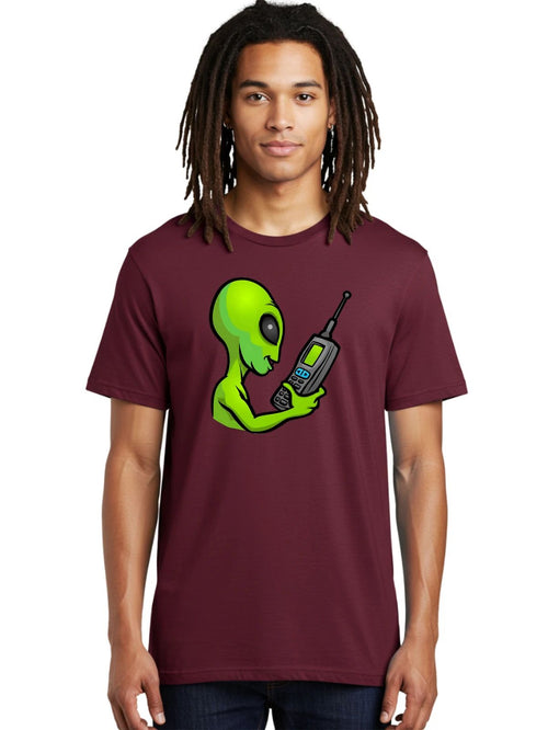 Alien-With-Phone-1 Mens Graphic Tee, 100% Cotton, Casual Summer Wear