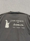 Vintage 90s The Source Wizard T-Shirt Distressed Faded Black Paint Mens XL Delta