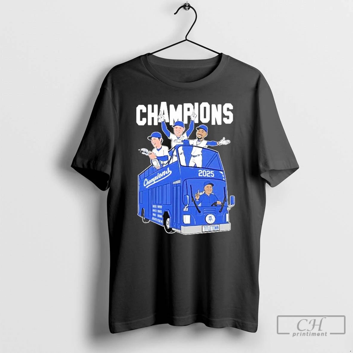 Premium La Dodgers Titletown Champions 2025 Caricature Bus T Shirts