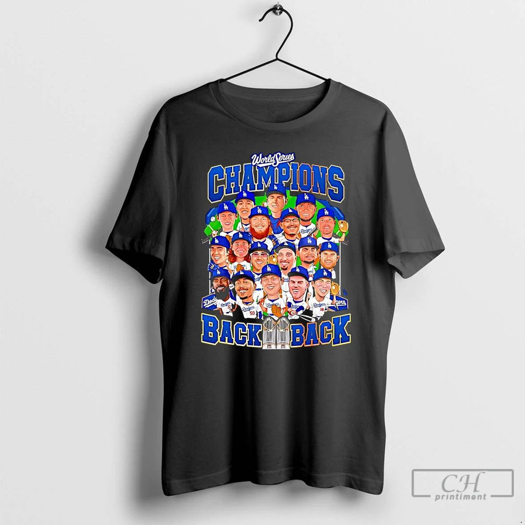 Classic La Dodgers World Series Champions Back To Back Trophy Caricature T Shirts