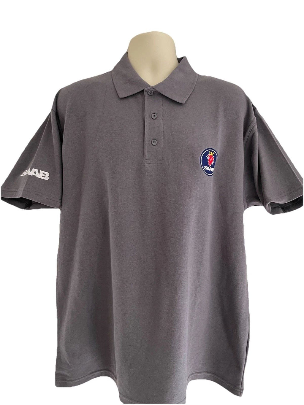 SAAB ‘Return of the Griffin’ Roundel Polo TShirt Solid Grey Cotton Blend