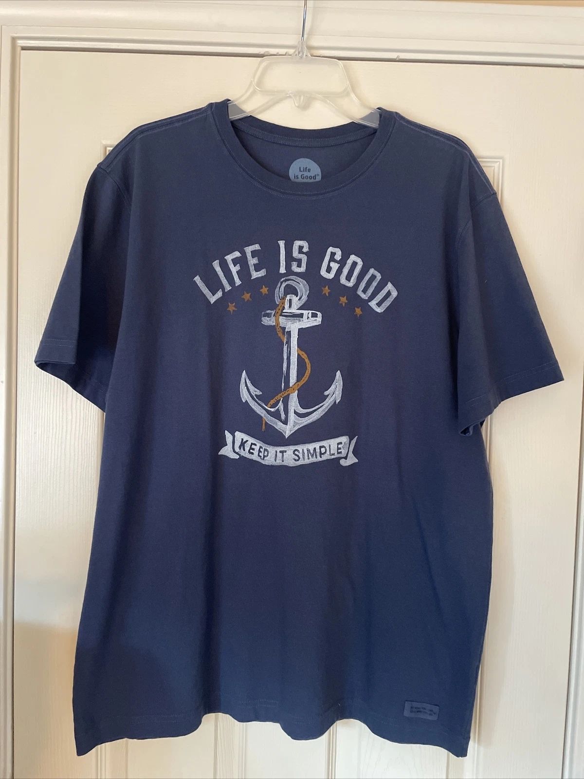 Life Is Good Classic Fit Men’s T-Shirt Keep It Simple Anchor Size L Blue