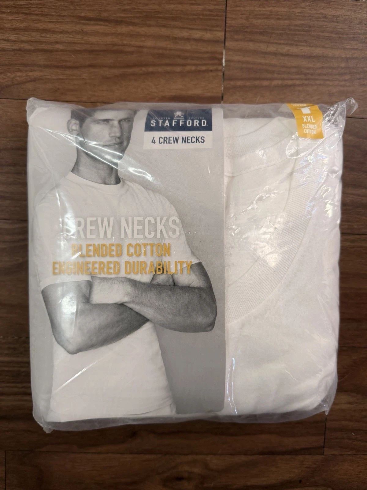 Stafford 4-Pack Men's 100% Cotton Super Soft Crew-Neck T-Shirts White XXL 50-52