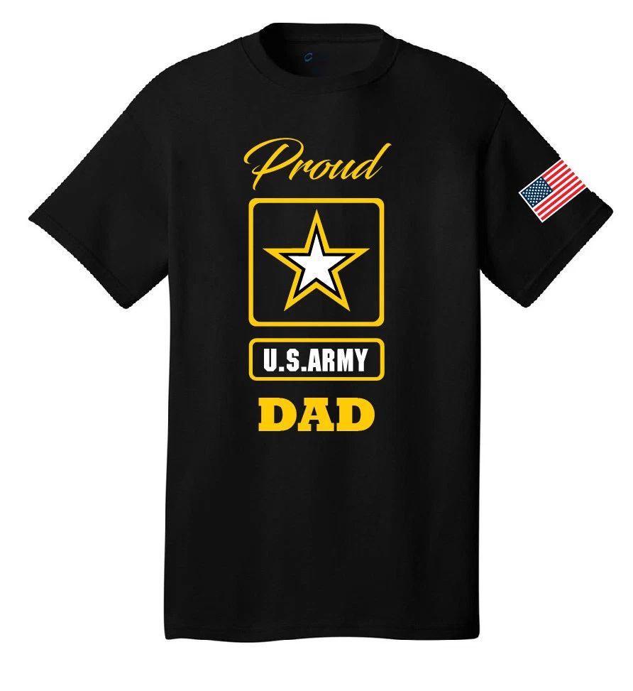 Proud U.S. Army Dad T-Shirt With American Flag SOLDIER FATHER FREEDOM FIGHTER