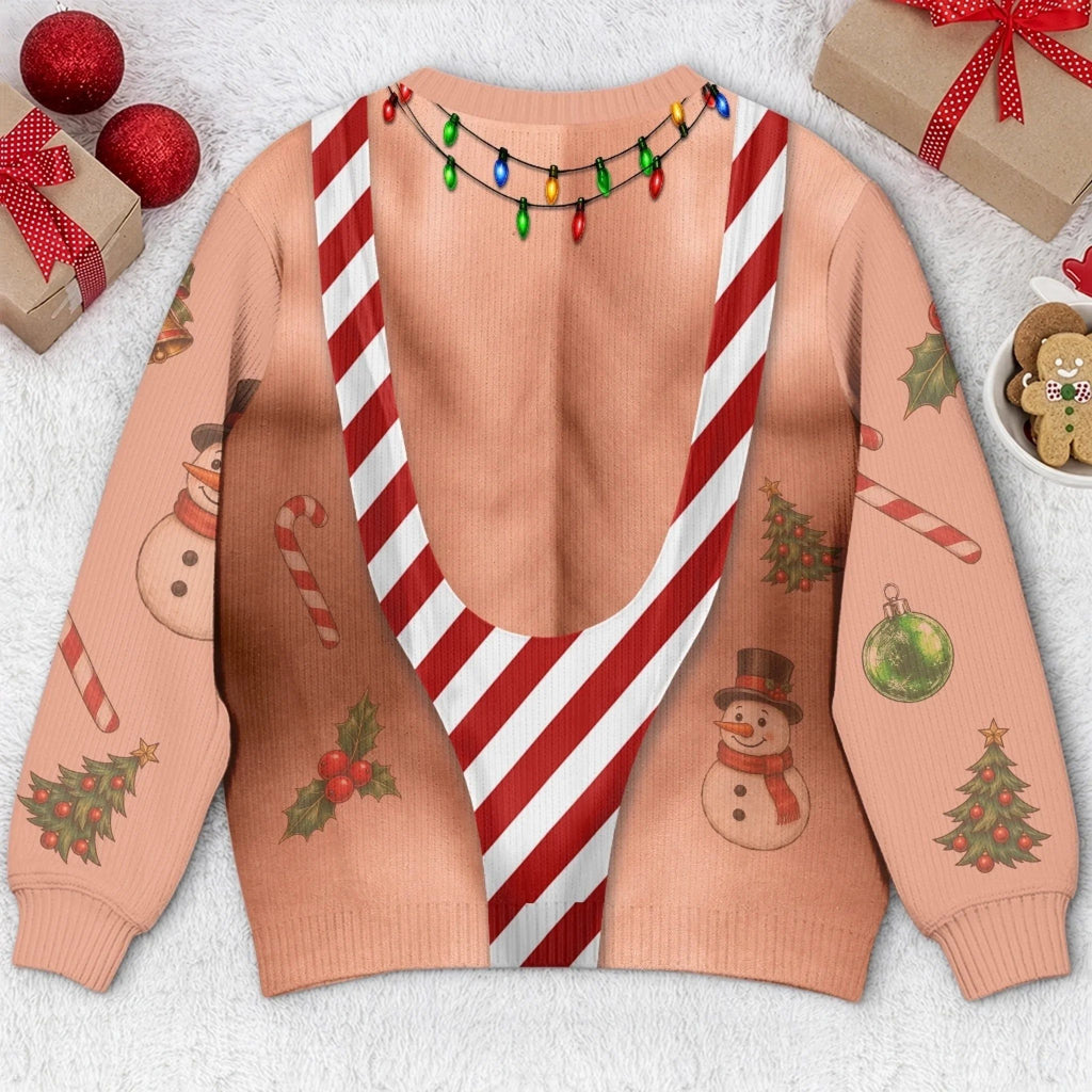 Custom Funny Patriotic Ugly Sweatshirt - Personalized Christmas Birthday Gifts For Men - Rocking Candy Cane Mankini Today