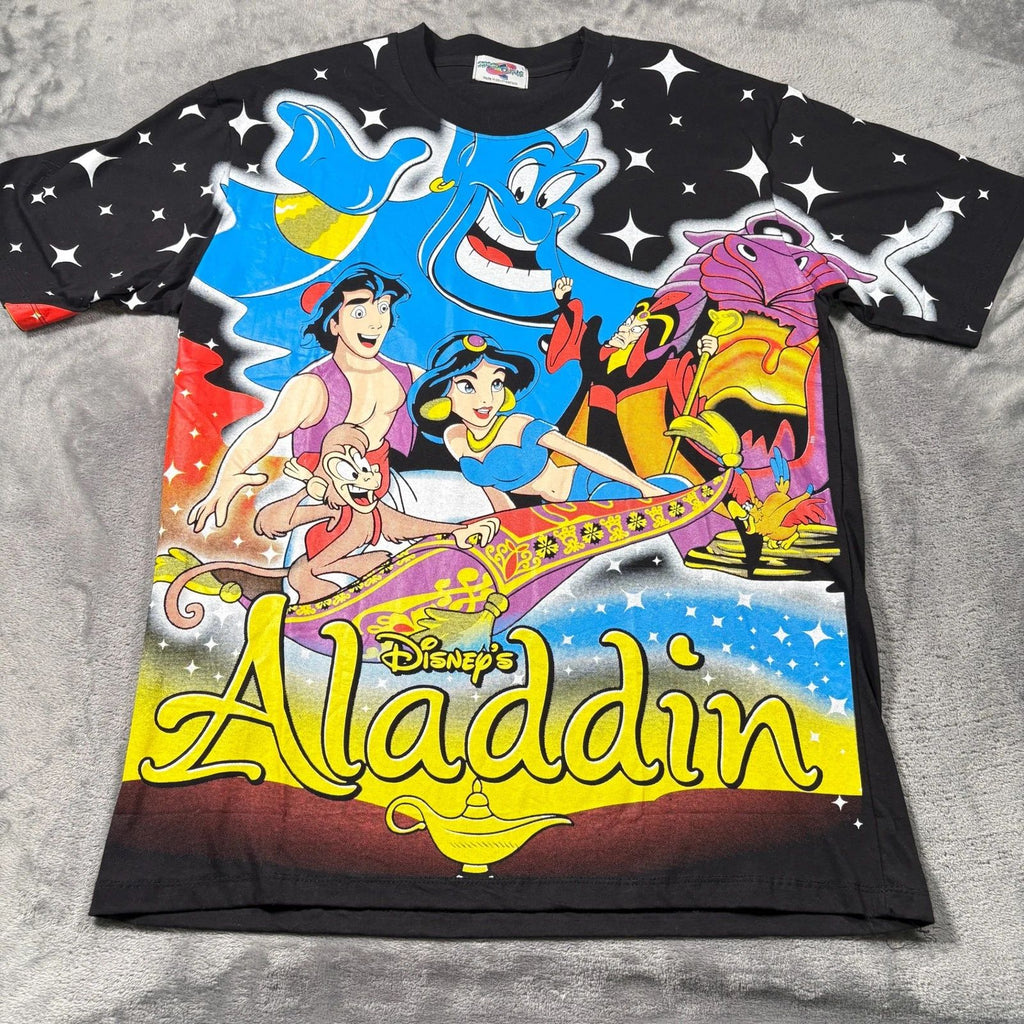 Street Couture T-Shirt Mens Large Black AOP Aladdin All Over Print Cartoon