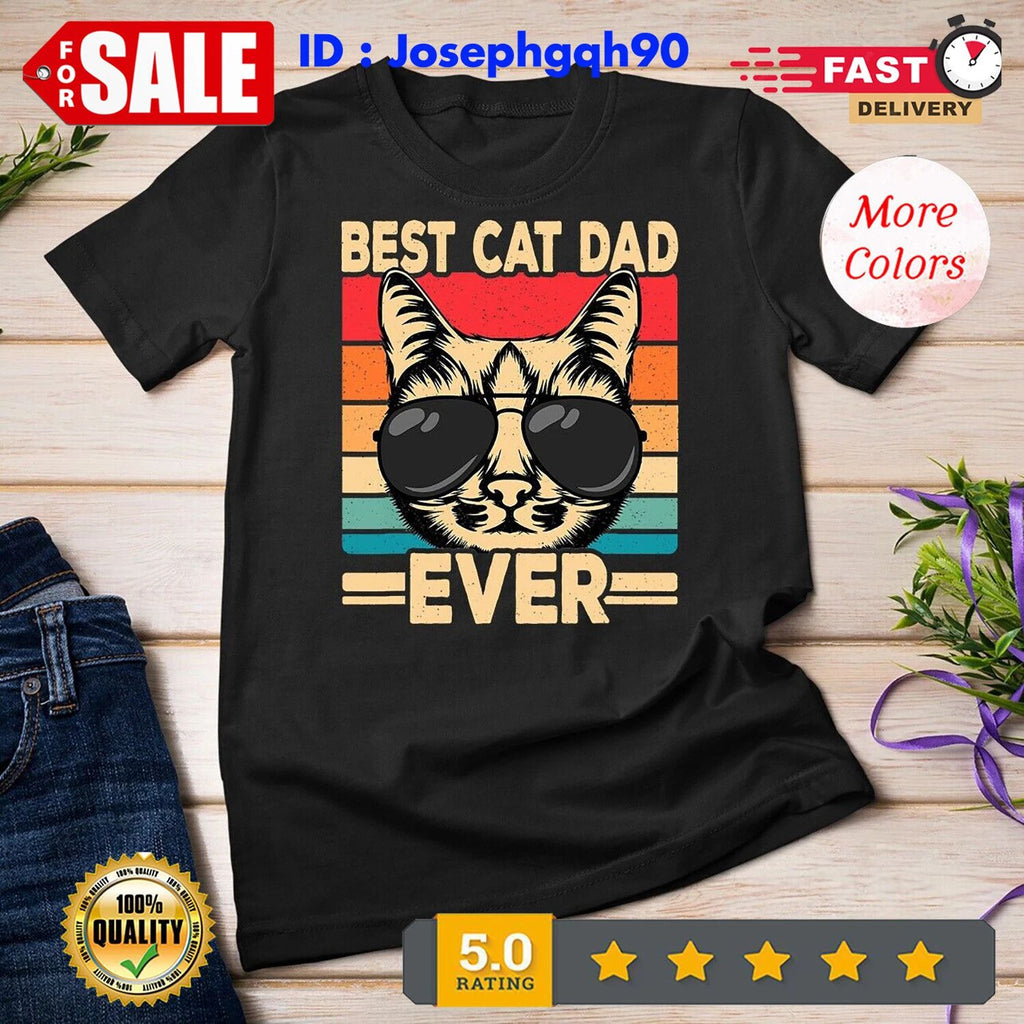 2026/Best Cat Dad Ever Funny Cat Lover Retro Cat T-Shirt Unisex T-shirt