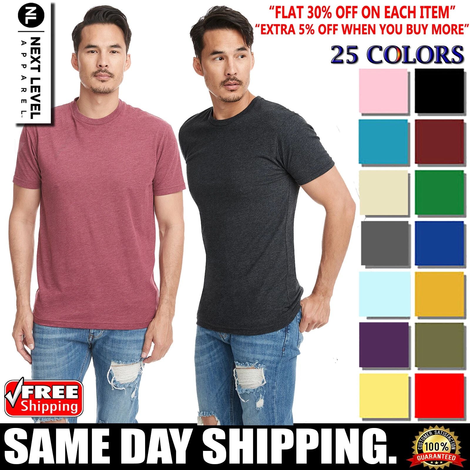 Next Level Unisex Sueded Crew Neck Premium Fit T-Shirt Short Sleeve T-Shirt 6410