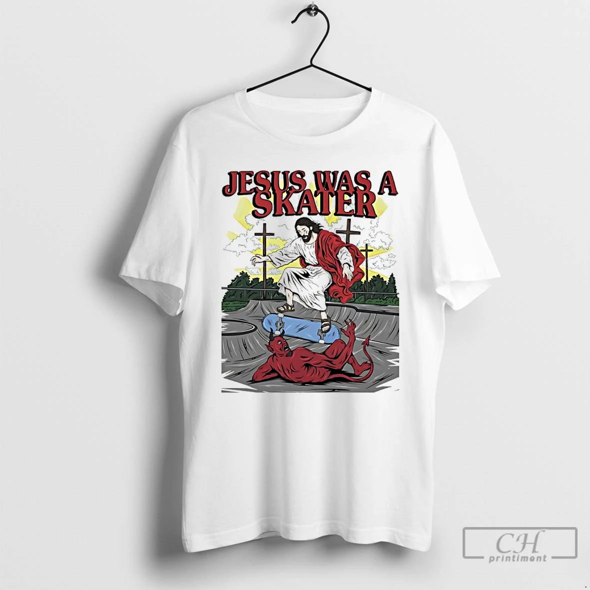Classic Jesus And Satan Devil Was A Skater