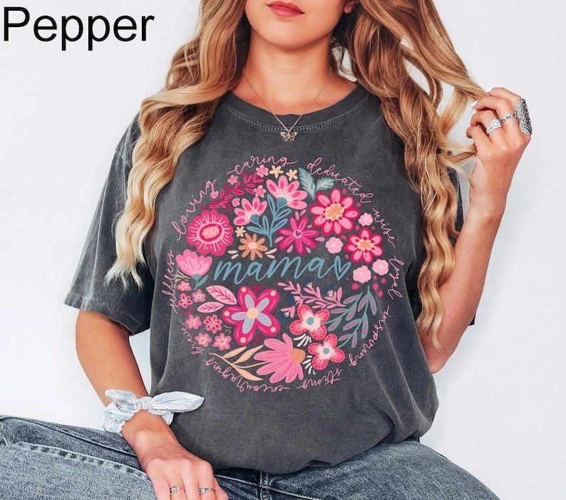 Boho Floral Mama Comfort Tee Soft Cotton Crewneck Shirt Women's Gift