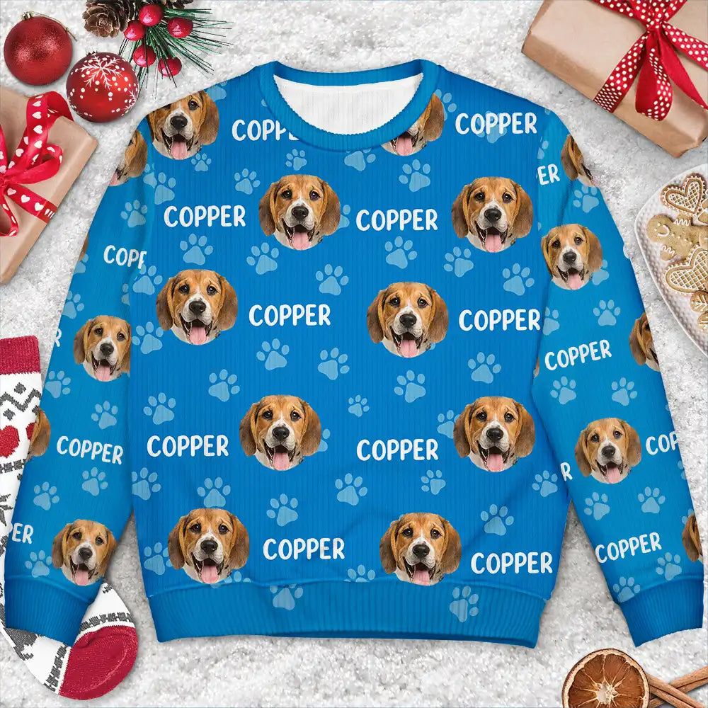 Custom Photo Funny Pet Face Pattern Dog Cat Family - Personalized Unisex Ugly Sweater