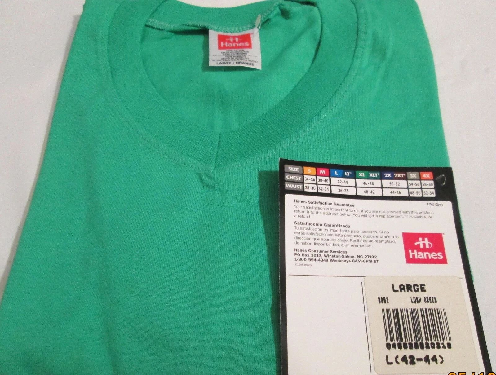 Men V Neck T-Shirt Hanes Heavy Weight Large Lush Green Color 100 % Cotton new
