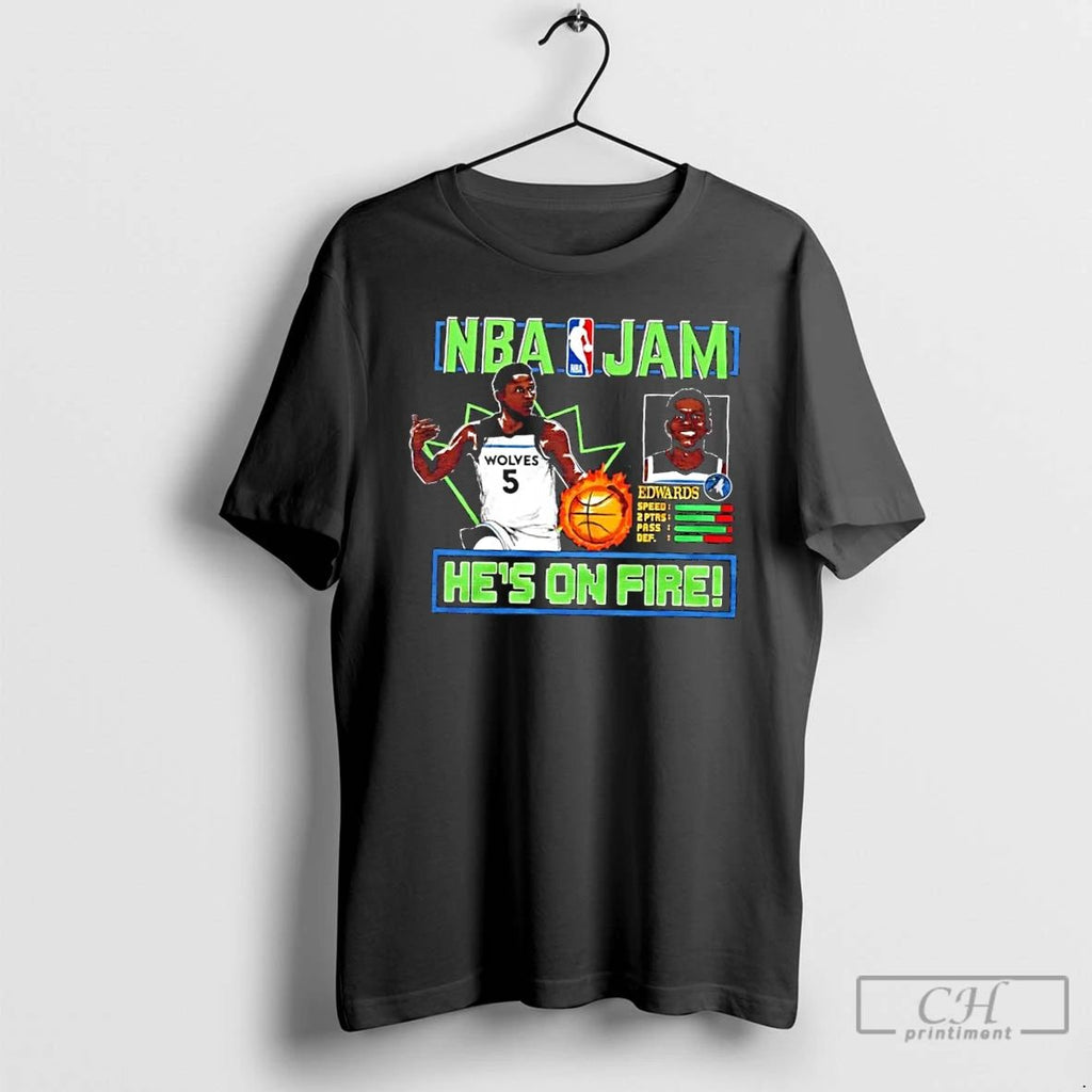Classic Nba Jam Minnesota Timberwolves Anthony Edwards Hes On Fire T Shirts