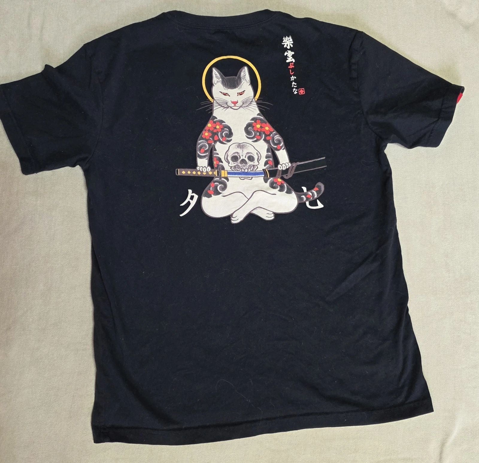 3XL Samurai Cat T- Shirt Embroidered Divine Irezumic Warrior Streetwear Kitsune