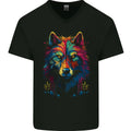 Colourful Fantasy Wolf Face Mens V-Neck Cotton T-Shirt