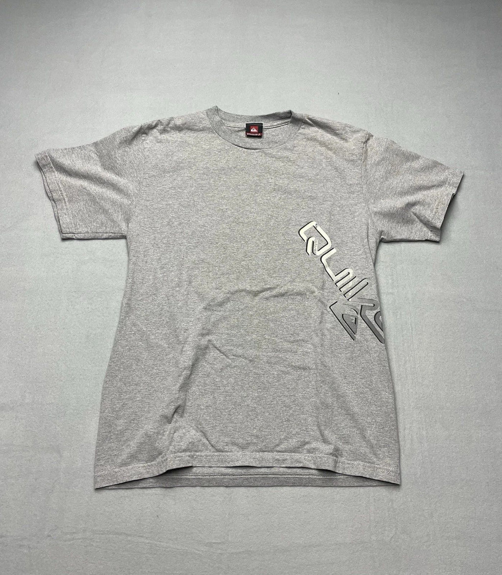 Quiksilver Graphic T-Shirt Mens Large Gray Side Print Spell Out Logo Surf