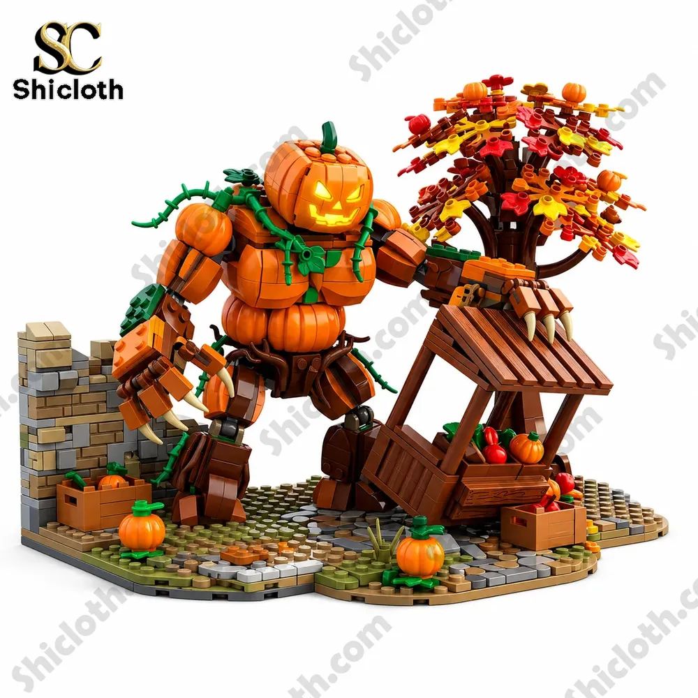Cursed Harvest Pumpkin Golem Diorama Building Brick Set