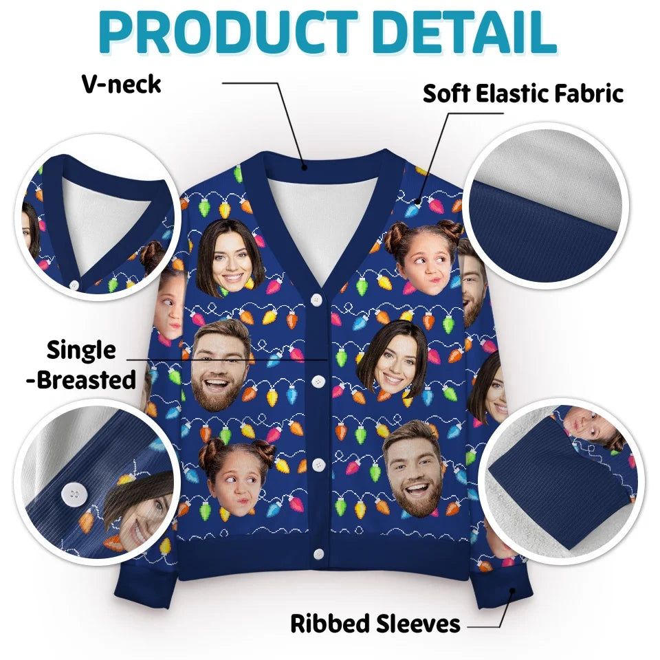 Custom Photo Christmas Joy Is Found In The Love Of Family - Family Personalized Custom Ugly Christmas Cardigan - Christmas Gift For Family