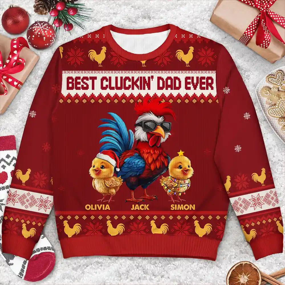 Christmas Best Cluckin' Dad Ever - Personalized Unisex Ugly Sweater
