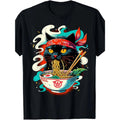 Festive Delight Men's Cute Cat Ramen Graphic T-Shirt Cotton, Crew , Short Sleeve