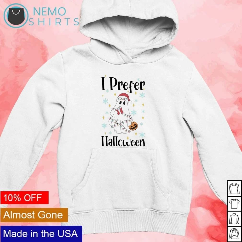 I Prefer Halloween Ghost with Christmas Lights and Santa Hat shirt