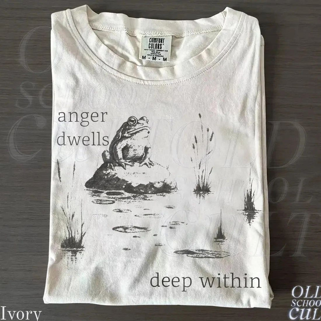Frog Graphic T-Shirt, Anger Dwells Deep Within Meme Tee, Comfort Colors®