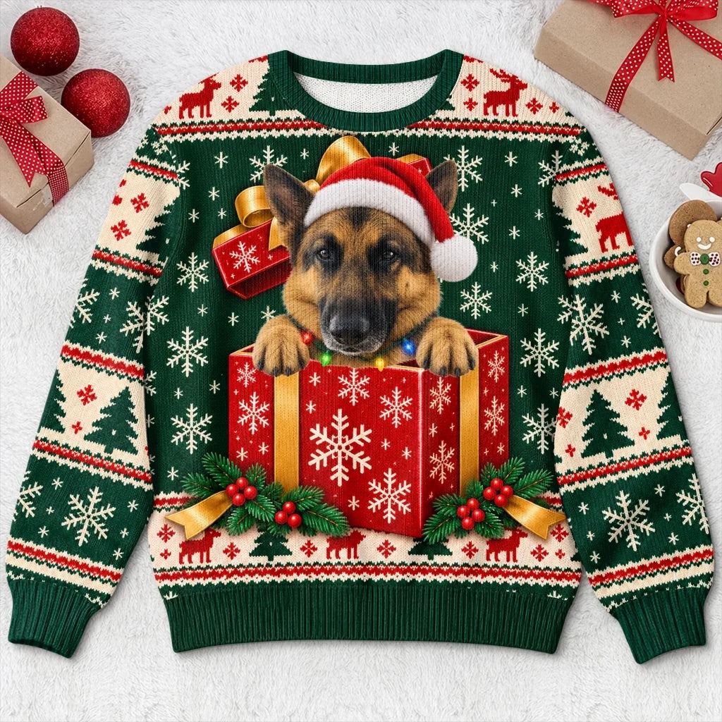 Custom Pet Photo Christmas Gift Box Gifts For Dog And Cat Lovers, Pet Lovers - Personalized Ugly Sweatshirt