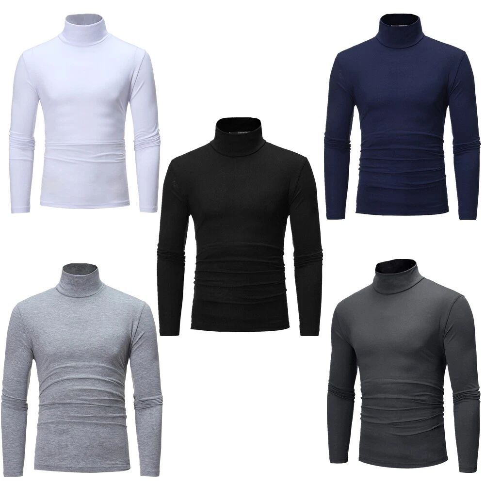Mens Thermal Roll Neck Shirt Long Sleeve Cotton T-Shirt Slim Fit Pullover