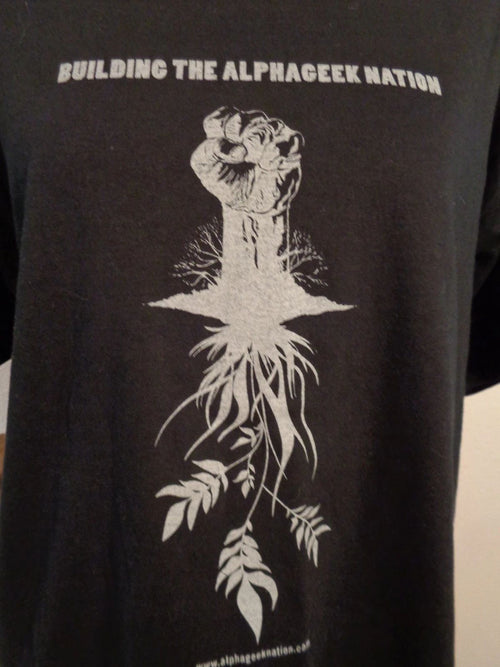 Alphageek Nation Size L Black Graphic T-Shirt Nerd Tech Geek Building the