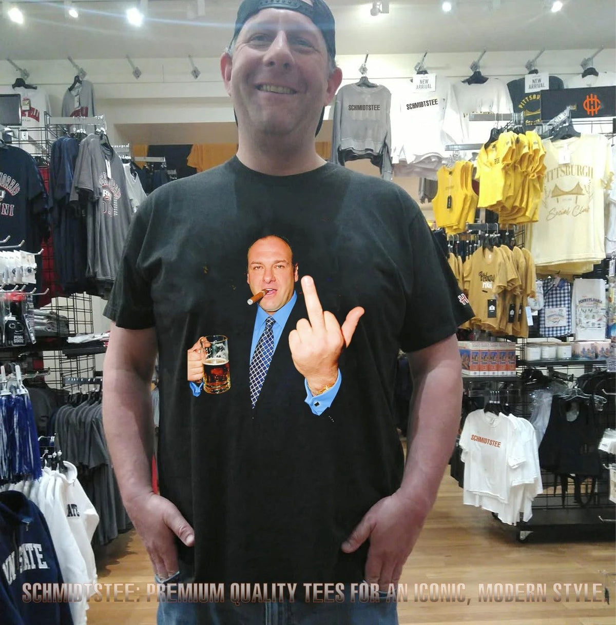 James Gandolfini as Tony Soprano from The Sopranos middle finger smoking and beer shirt