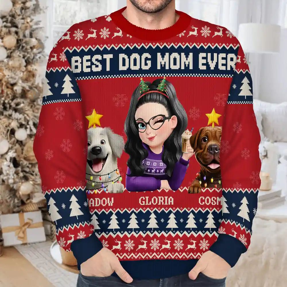 3D Effect Dog Mom Christmas - Personalized Unisex Ugly Sweater