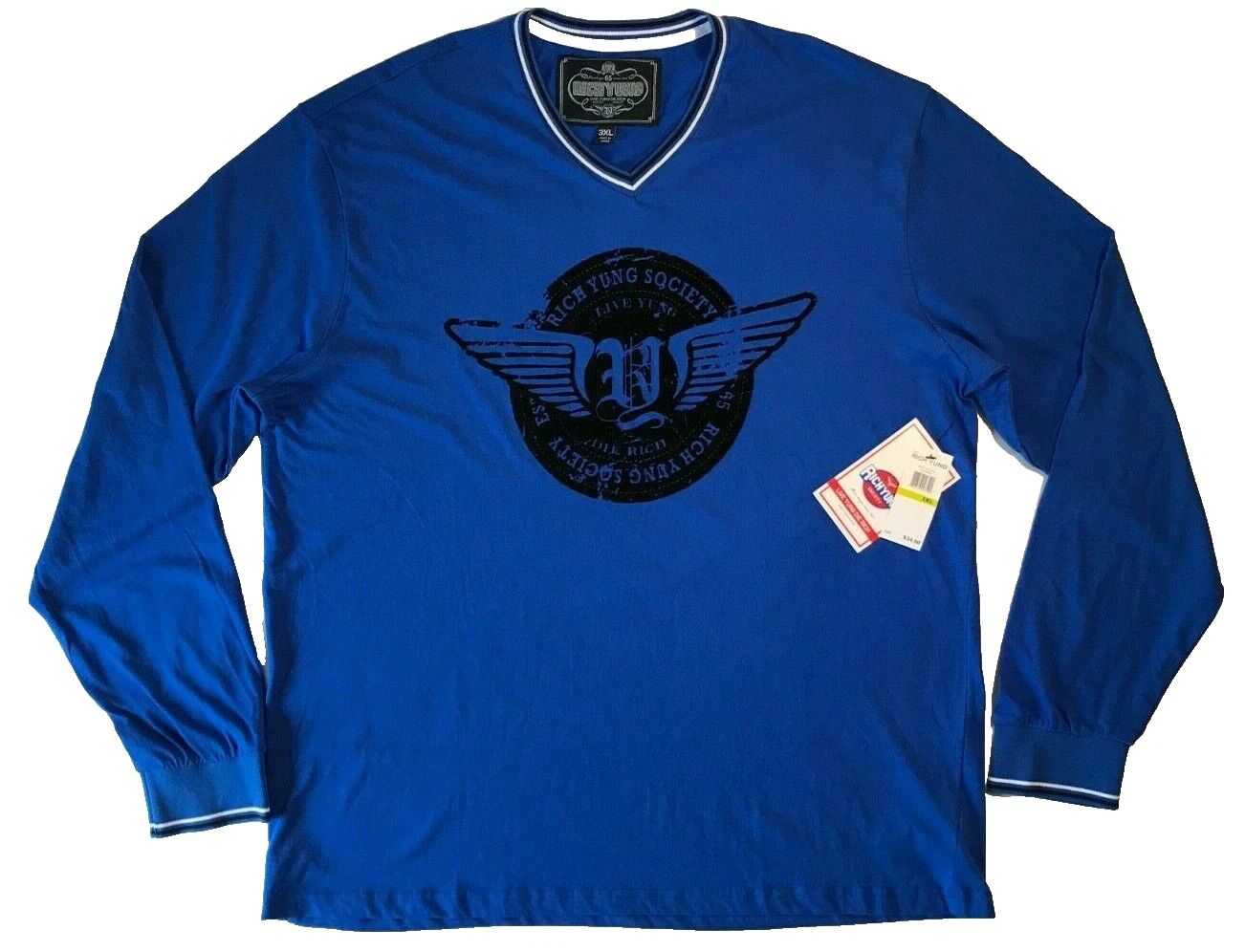 Rich Yung Men's Blue Long Sleeve Graphic T-Shirt Size 3XL NWT $34.00