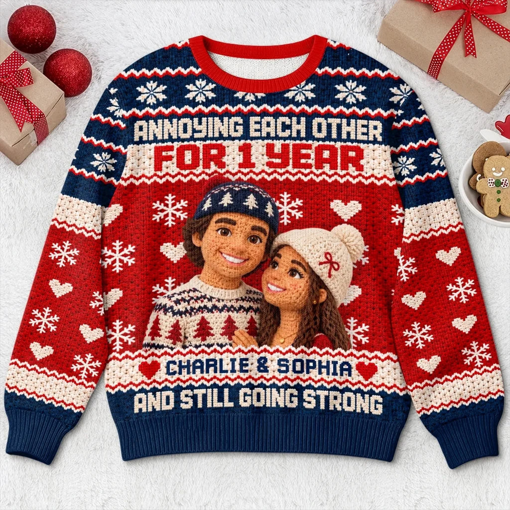 Custom Photo Annoying Each Other Christmas Gifts For Couples - Personalized Ugly Sweatshirt