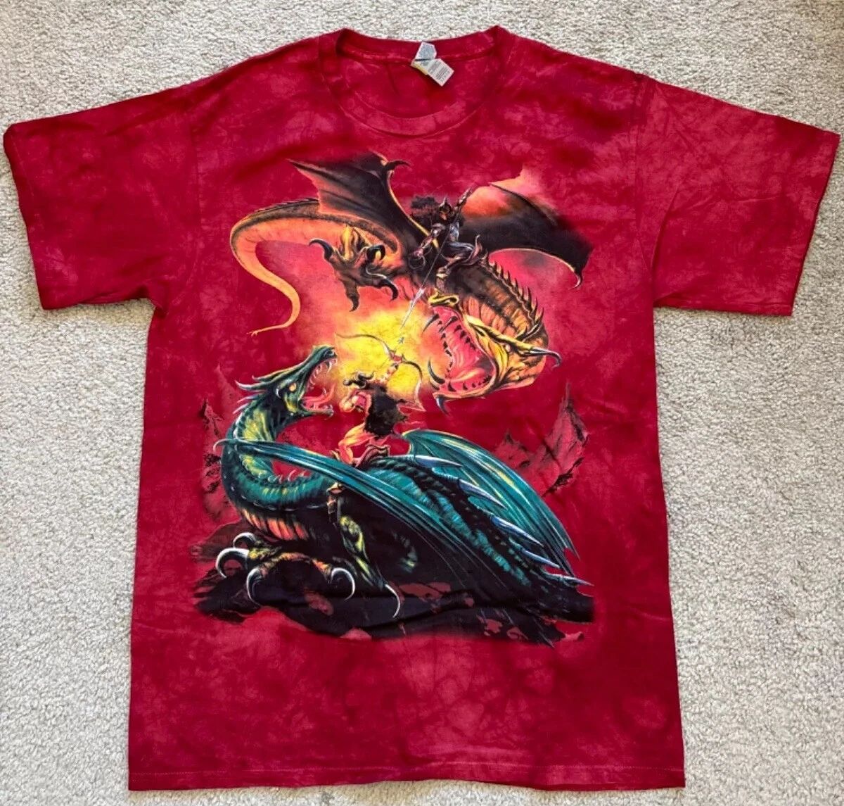 The Mountain Red dueling dragons, tie-dye shirt, Brand New, Mens Sizes