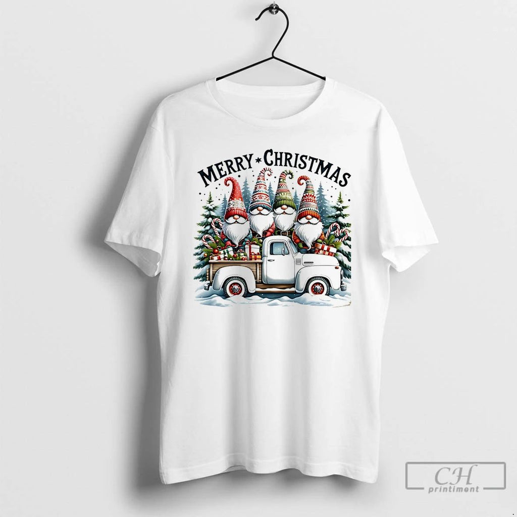 Classic Gnomes Merry Christmas Truck White T Shirts