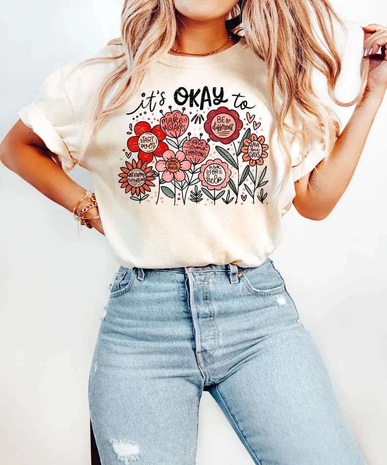 It's Okay Boho Floral T-Shirt Sweater Hoodie