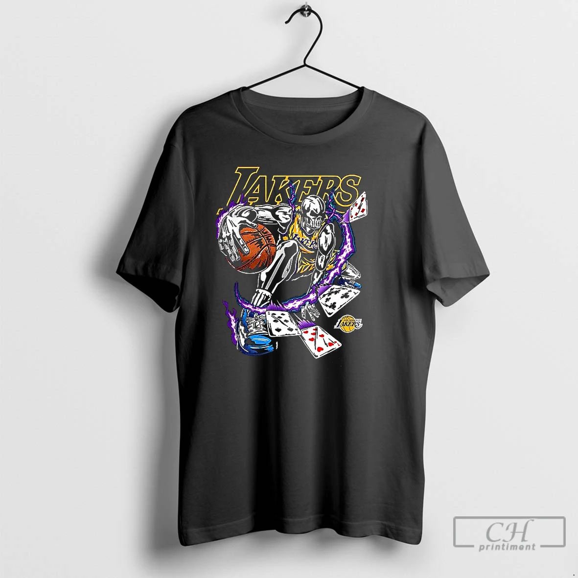 Classic Los Angeles Lakers Basketball Skeleton And Cards Halloween T Shirts
