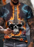 Men's 48" Skelton Skull Guitar Flames Graphic Print T-Shirt New XXL Free Ship