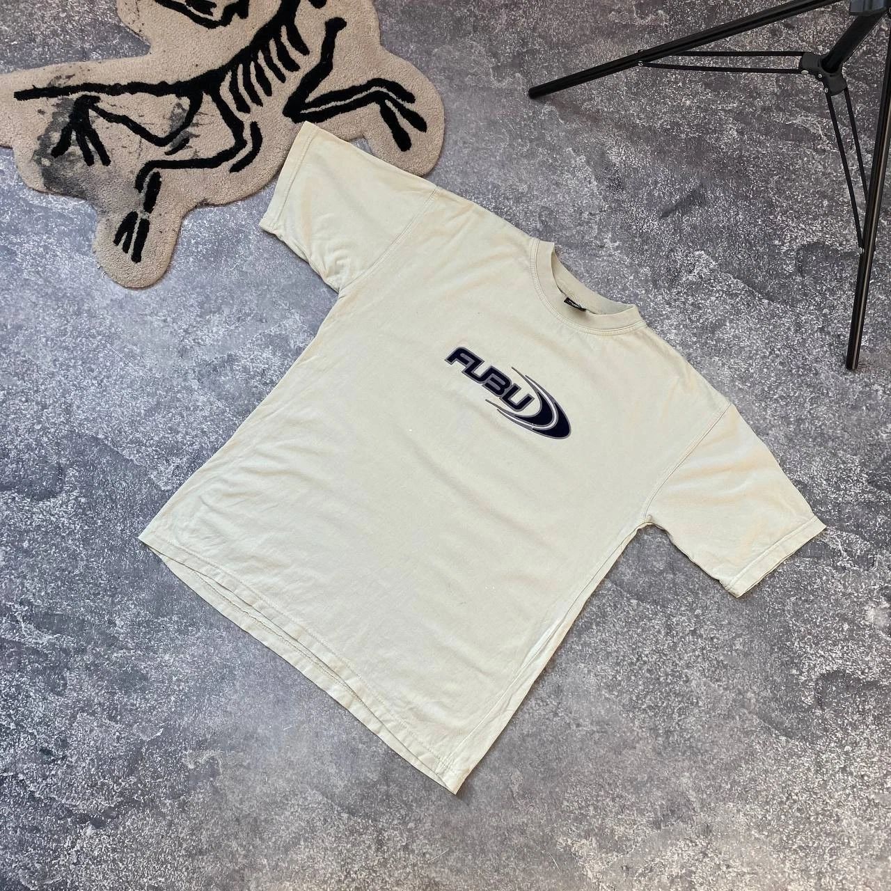 Vintage Fubu big logo made in USA 90s streetwear beige surf tee size M