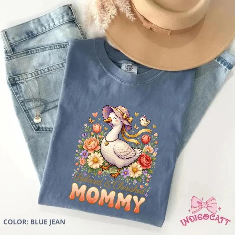 Floral Goose Mom Comfort Tee Cute Flower Design Gift