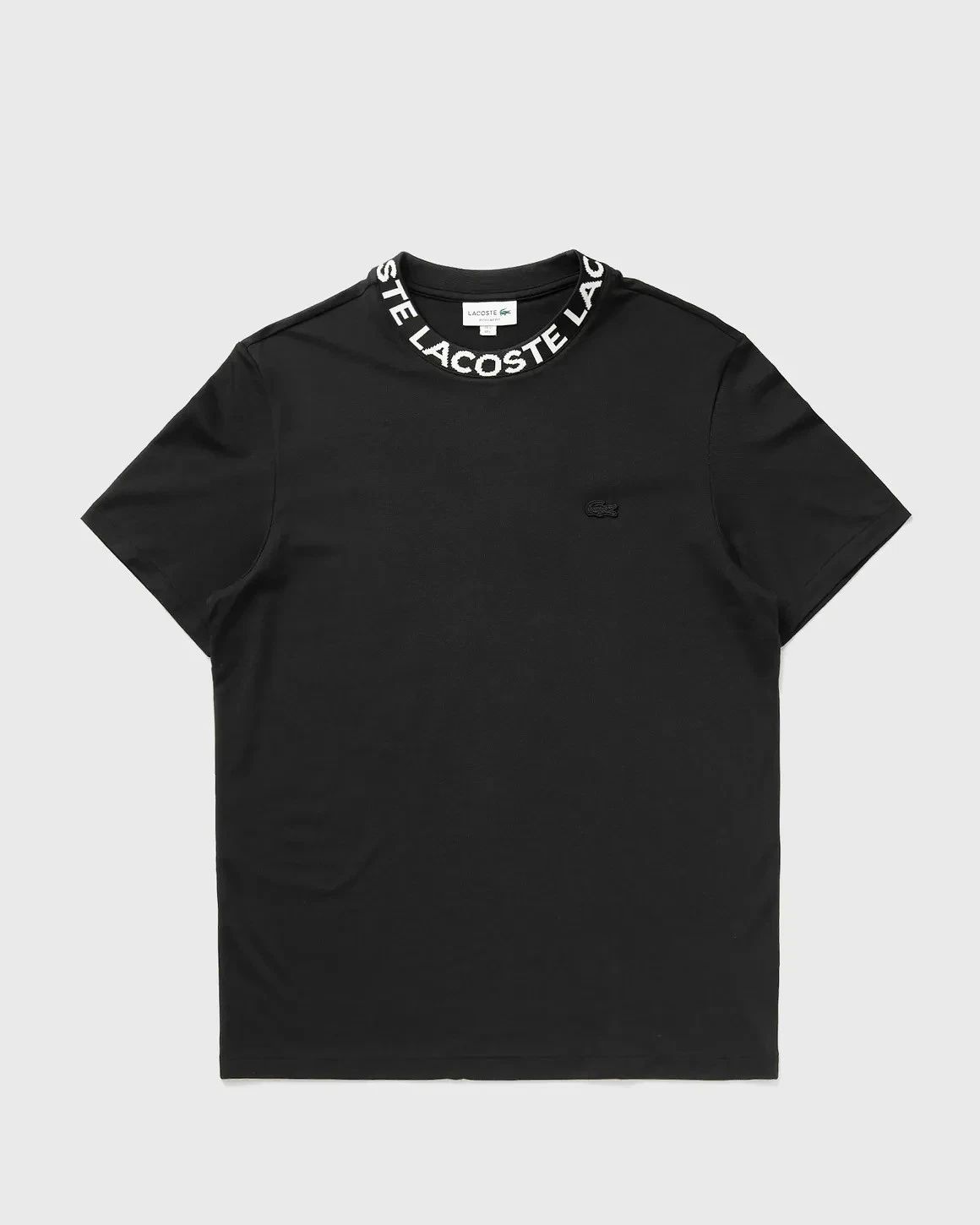 Lacoste T Shirt Mens Black Jacquard Branded Pique Neck Summer White Lightweight