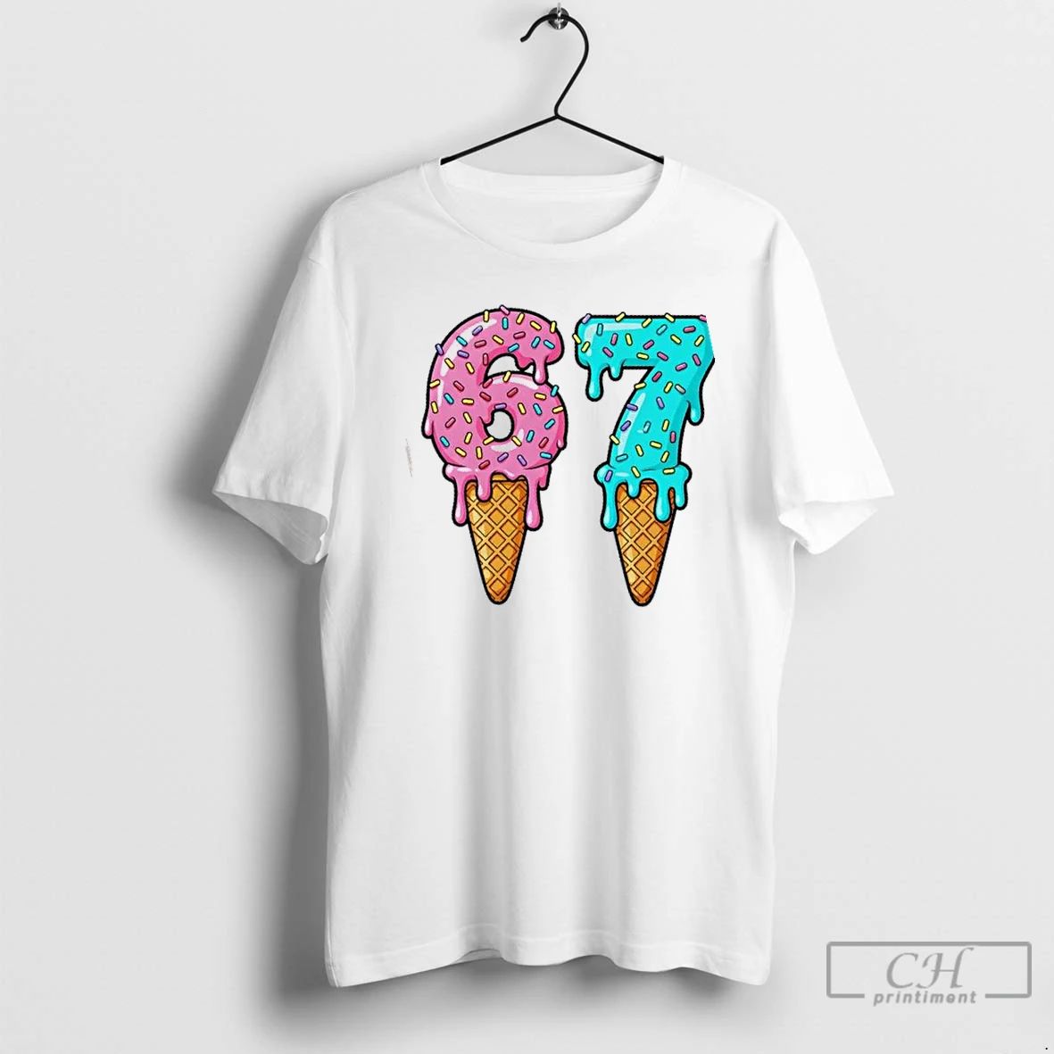 Classic Six Seven 67 Ice Cream Cone Drip T Shirts
