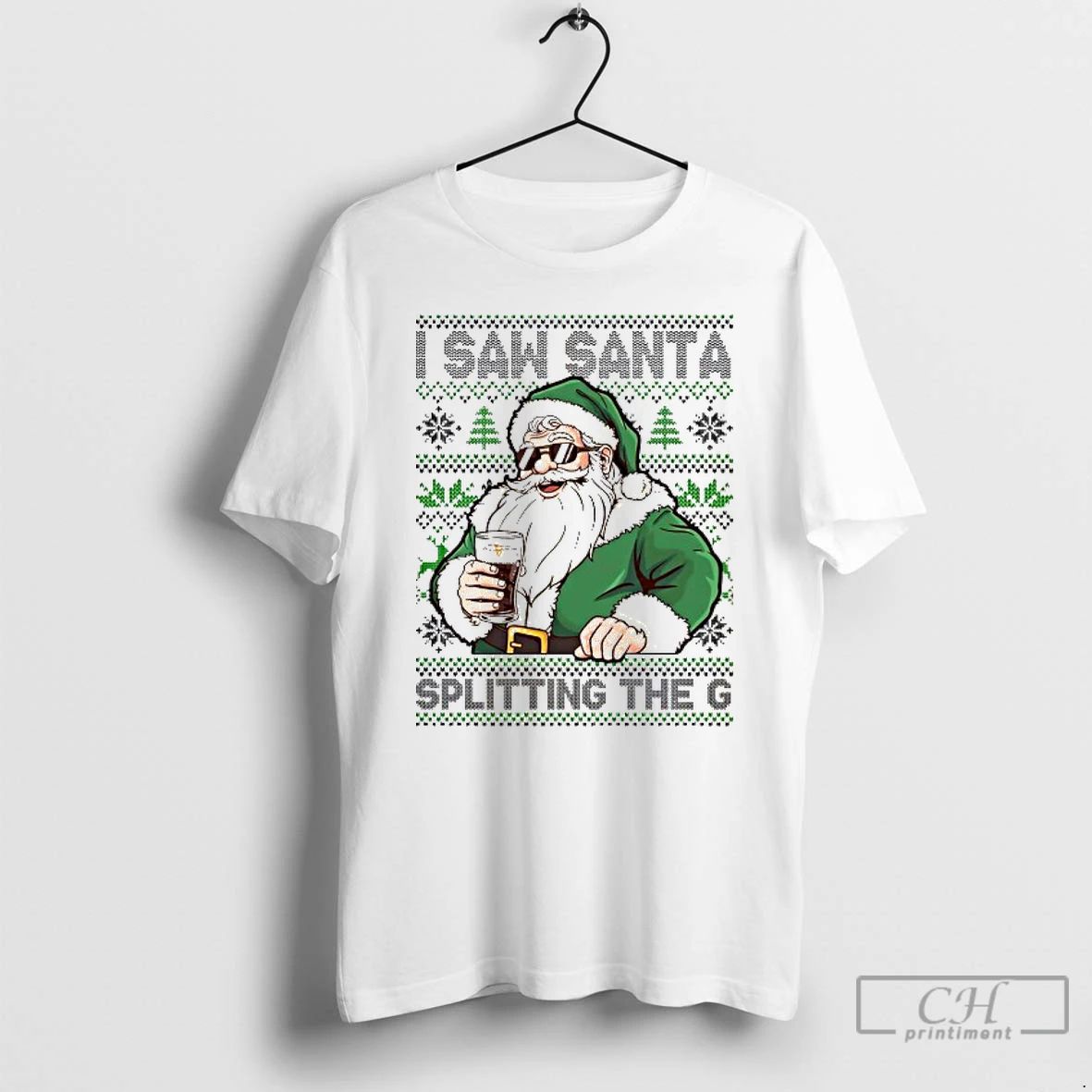 Classic Santa Splitting The G Guinness Ugly Christmas T Shirts