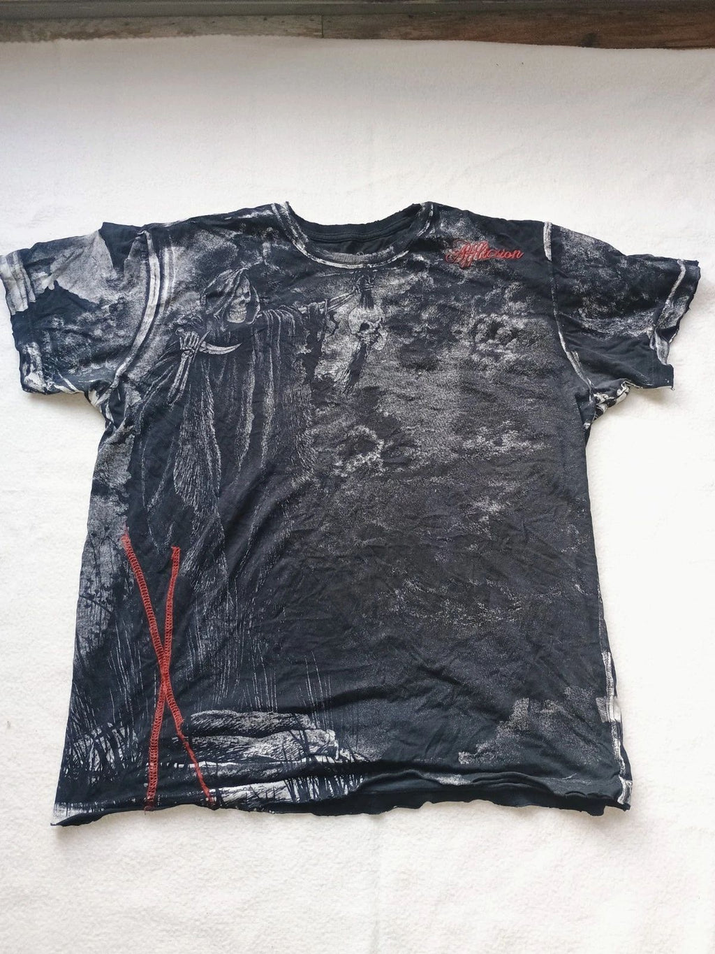 2000's Affliction Shirt Skull Rock N Roll Fashion Graphic  Street Style V Neck