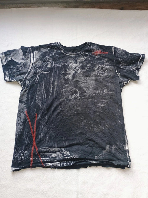 2000's Affliction Shirt Skull Rock N Roll Fashion Graphic  Street Style V Neck