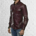 New Men's Genuine Red Lambskin Leather Shirt Jacket Stylish Soft Slim Fit Shirt