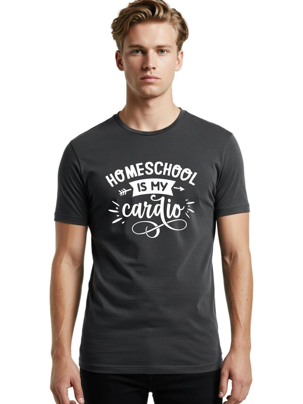 Homeschool-Is-My-Cardio Mens Graphic Tee, 100% Cotton, Casual Summer Wear