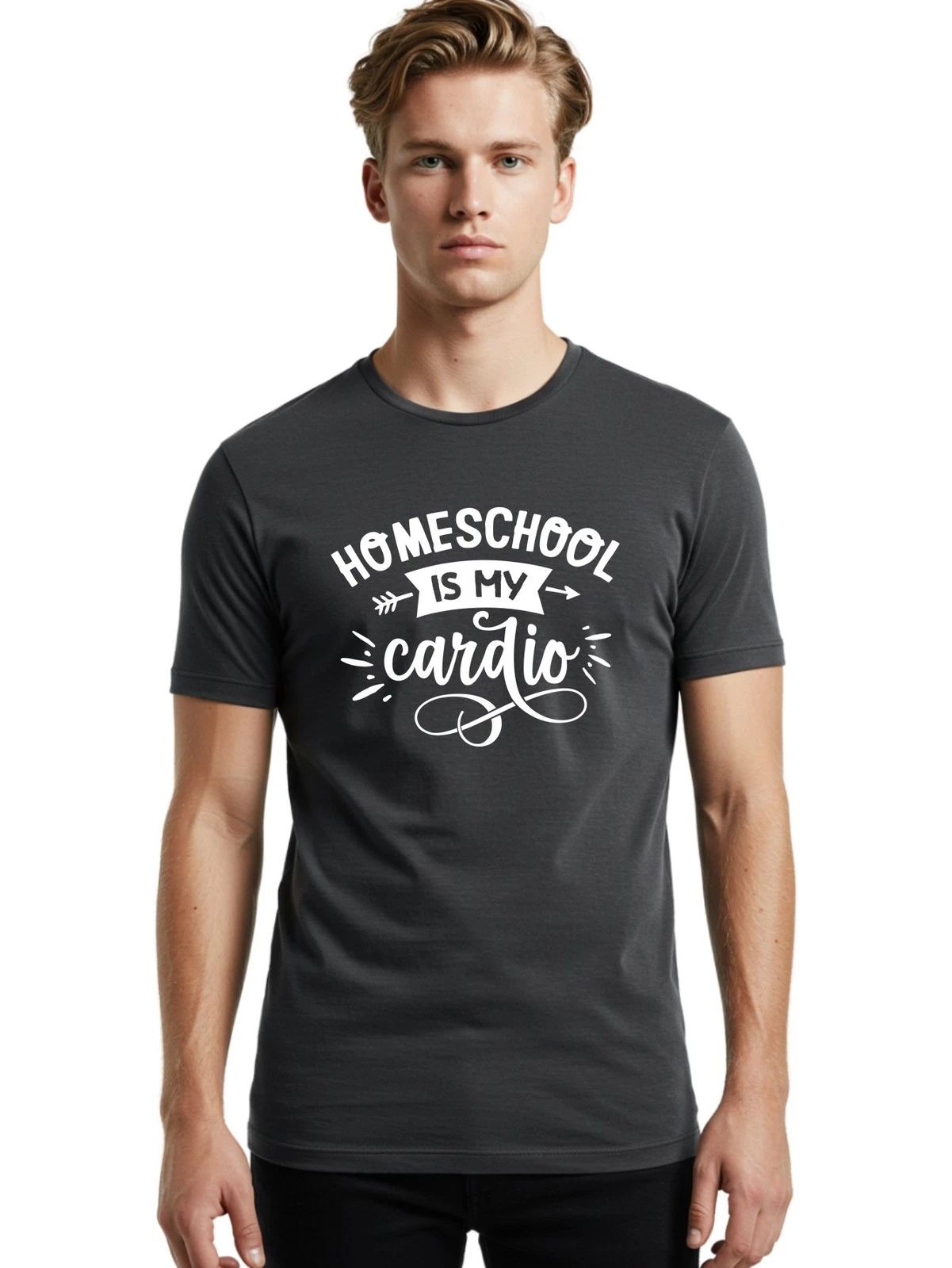 Homeschool-Is-My-Cardio Mens Graphic Tee, 100% Cotton, Casual Summer Wear
