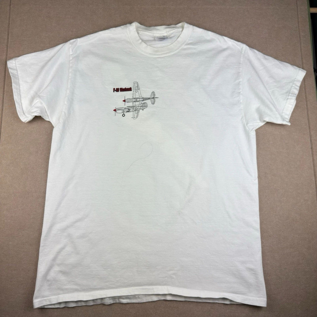 Vintage F-40 Warhawk Shirt Men's L White WWII Fighter Plane 90's Air Force Tee