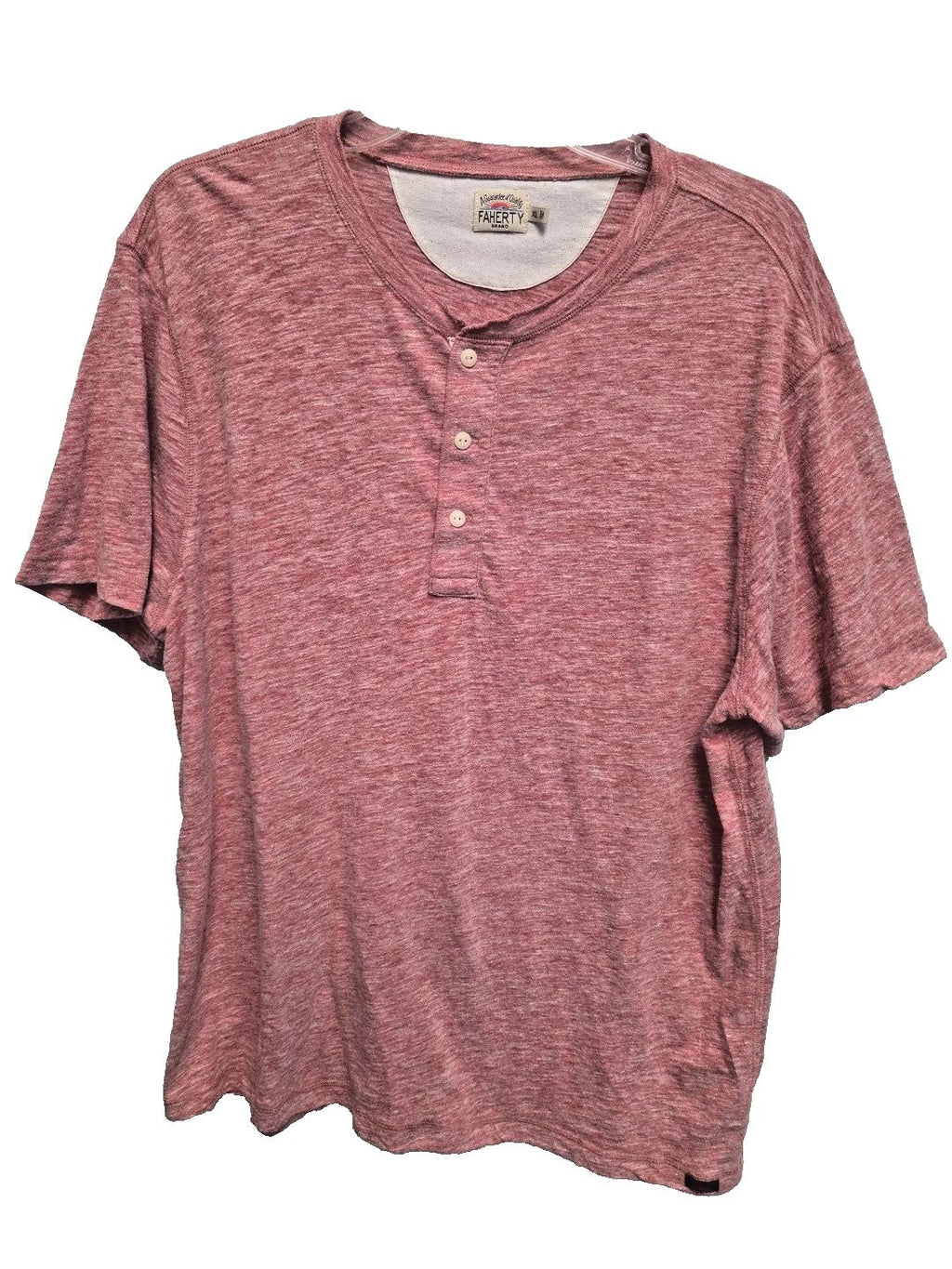 Faherty Mens Henley Shirt XL Pink/Red Heathered Slub Coastal Surf Short Slv